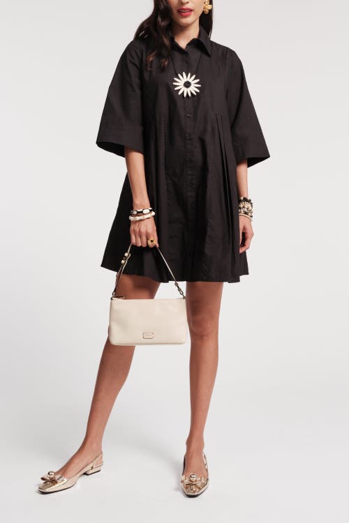 Frances Valentine Isla Pleated Mini Shirtdress In Black In Black