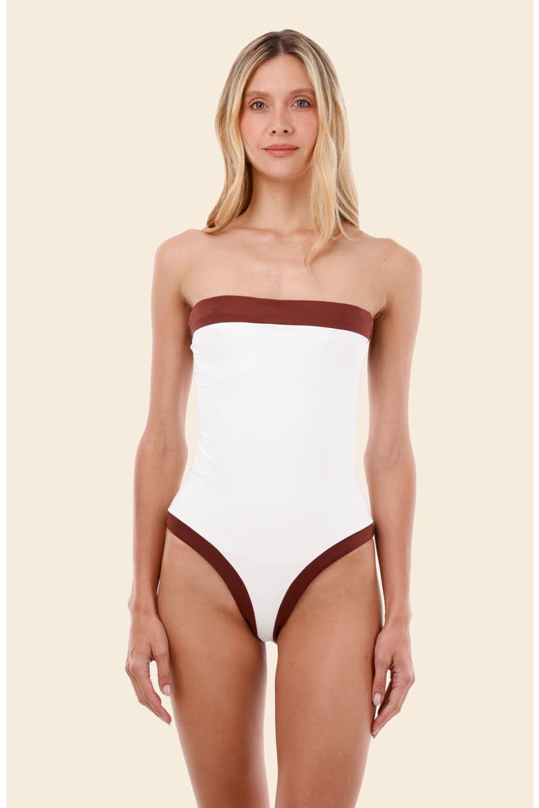 Lunaria Colorblock One-Piece Swimsuit, Alternate, color, BARN RED COLOR BLEND