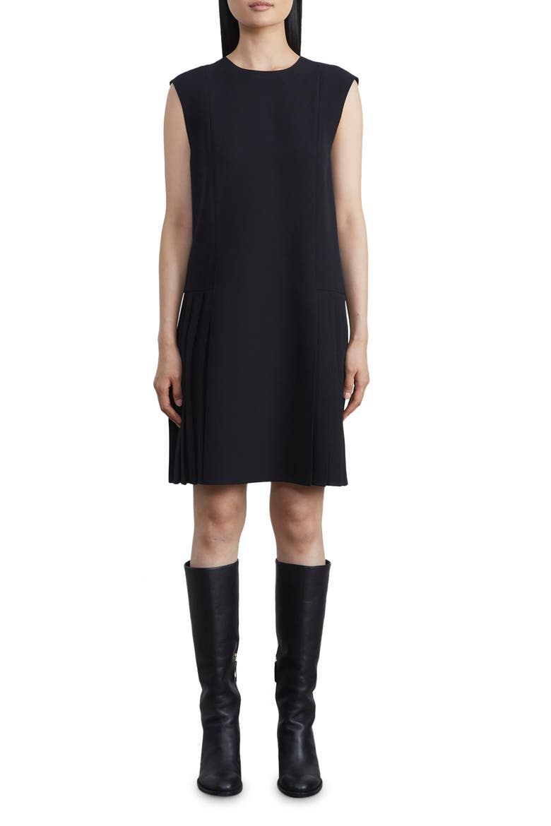Aarow Pleated Wool & Silk Tunic Dress, Main, color, BLACK