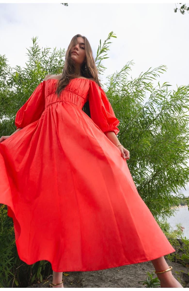 Vasiliki Farah Off-shoulder Midi Dress, Alternate, color, Red