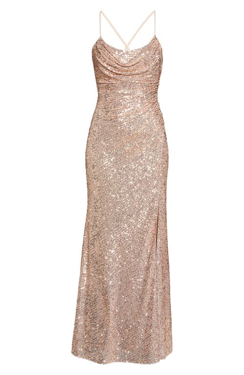 MORGAN & CO. MORGAN & CO. COWL NECK SEQUIN CROSSBACK BODY-CON GOWN