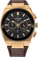 Citizen Axiom Eco-Drive Chronograph Croc Embossed Leather Strap Watch, 43mm