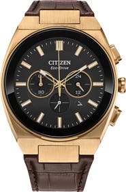 Axiom Eco-Drive Chronograph Croc Embossed Leather Strap Watch