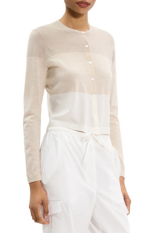 Theory Merino Wool Crewneck Cardigan Sweater In White