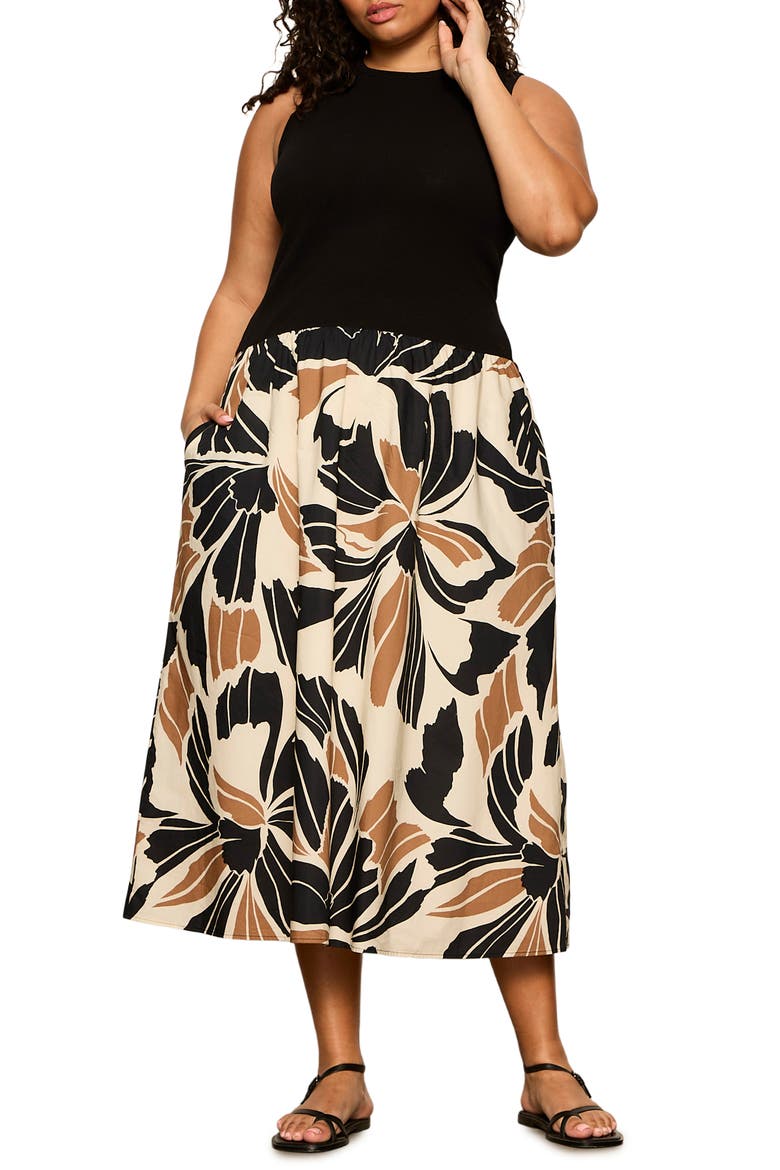 Sandbar Mixed Media Dress, Main, color, LOTUS BLACK