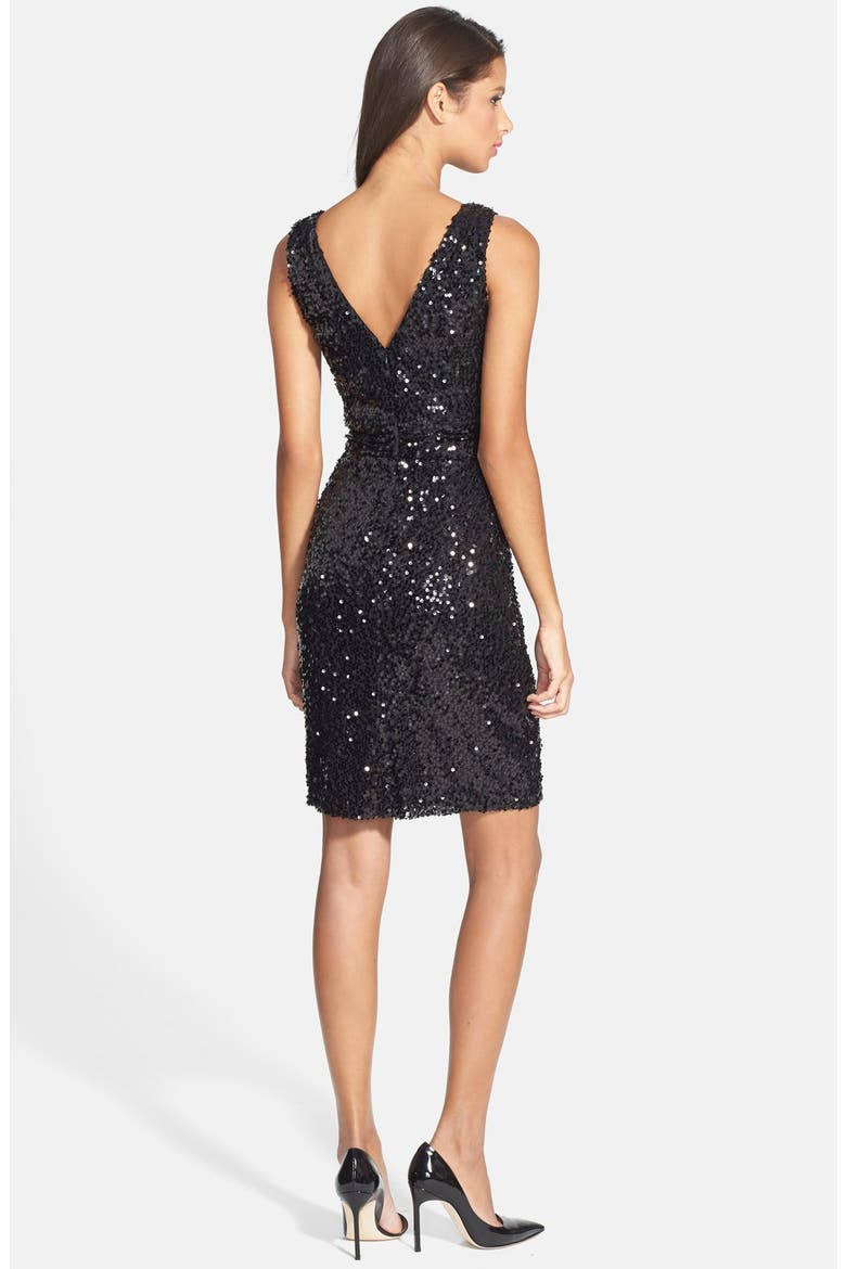 Sequin Gathered Sheath Dress, Alternate, color, BLACK