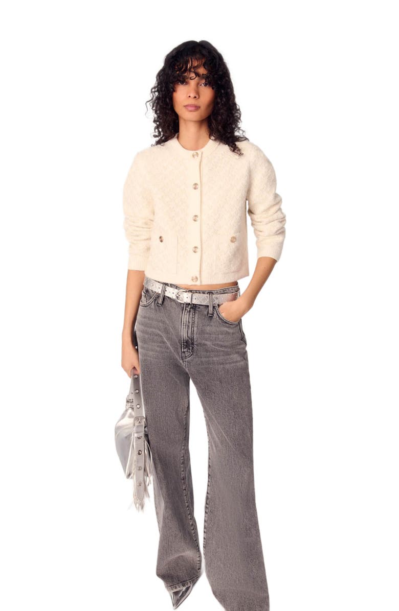 maje Short tweed-effect cardigan, Alternate, color, Ecru