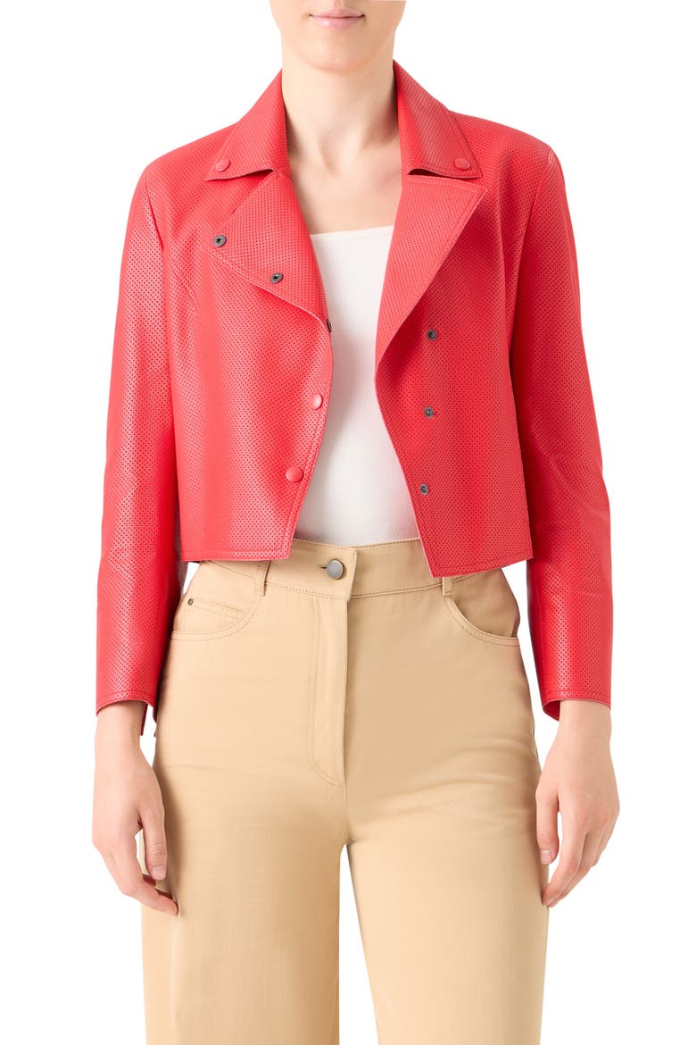 Crop Perforated Leather Jacket, Main, color, BRIGHT RED