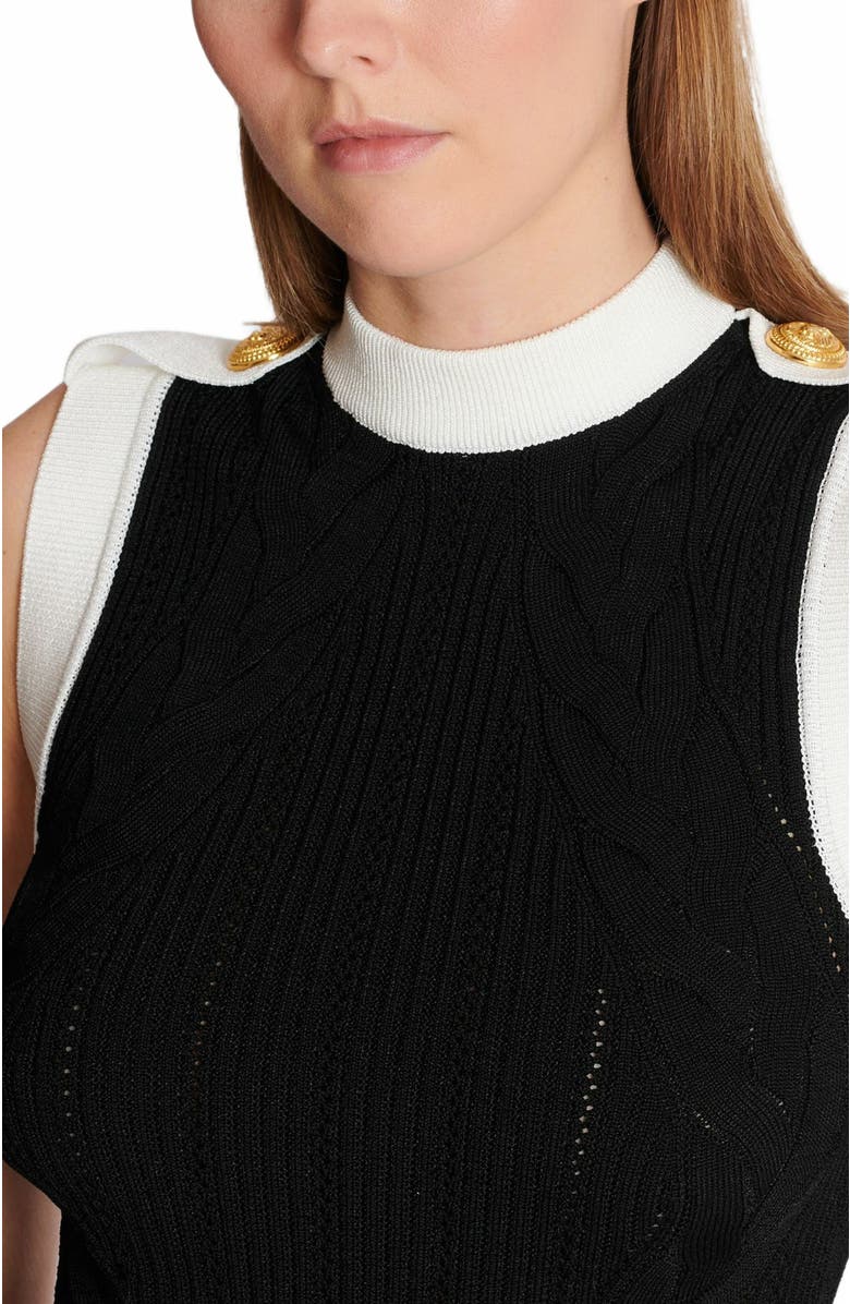 Balmain Long Two-Tone Cable-Knit Dress, Alternate, color, Black