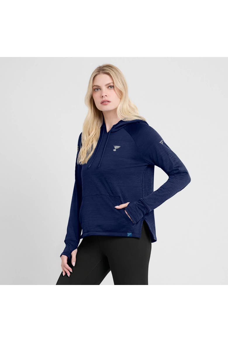 Women's Fanatics  Heather Navy St. Louis Blues Authentic Pro Pullover Hoodie, Alternate, color, Heather Navy