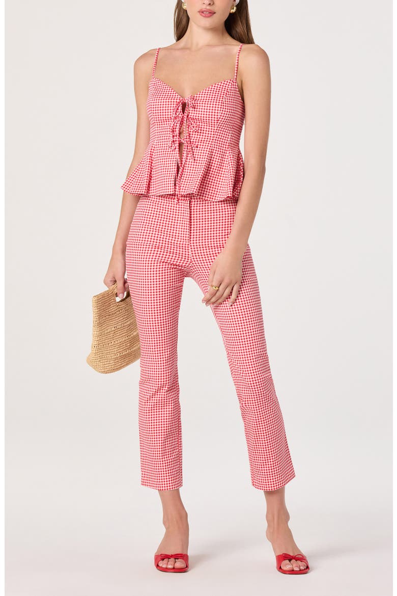 Alma Stretch Cotton Gingham Top, Alternate, color, RED GINGHAM