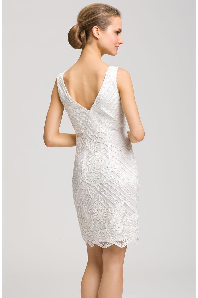 Double V-Neck Embroidered Sheath Dress, Alternate, color, WHITE