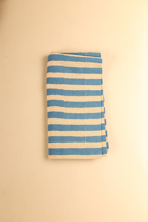 Ninéh Oh! Stripes (lime) Block Print Napkins, Set Of 4 In Blue