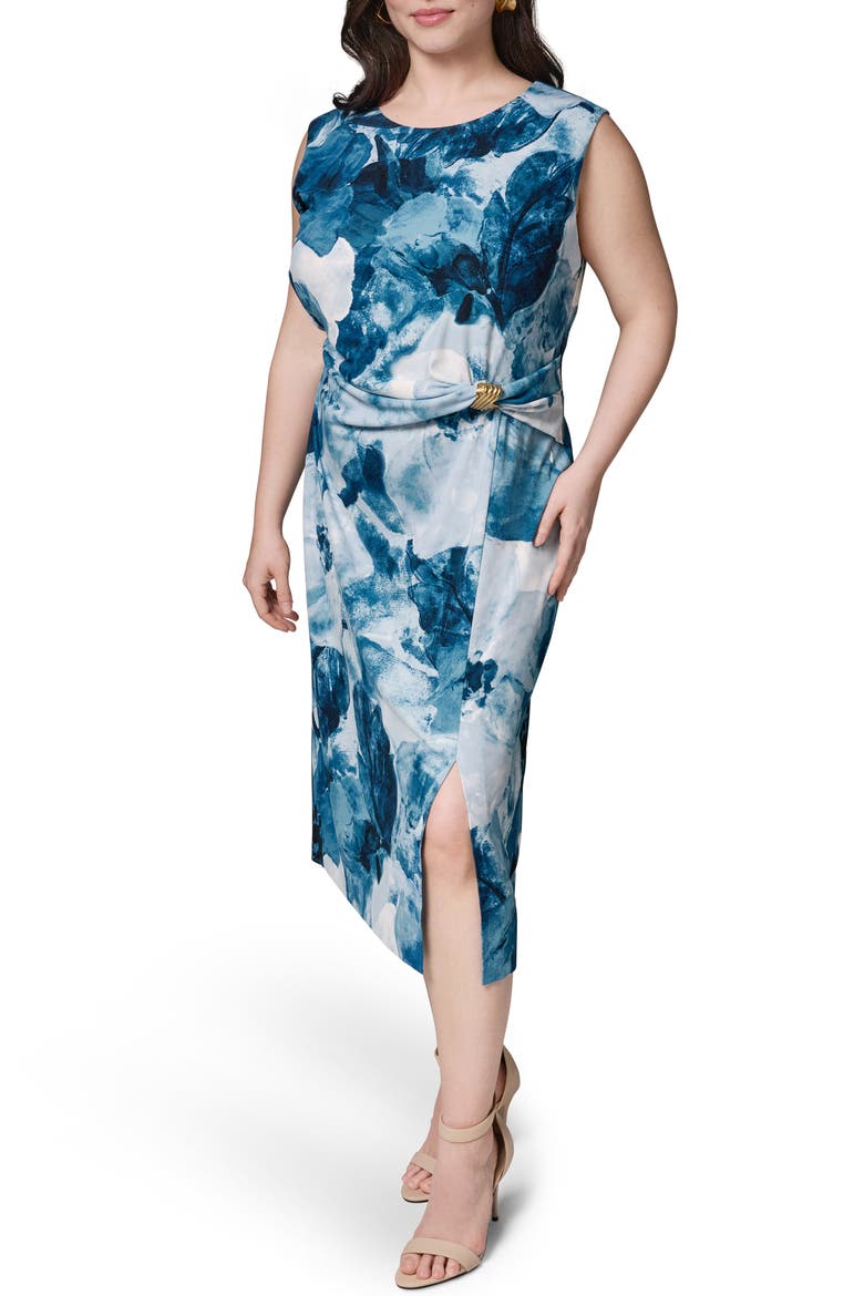 Floral Hardware Detail Midi Dress, Main, color, NIGHTFALL MULTI