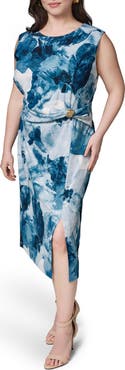 DONNA KARAN Floral Hardware Detail Midi Dress