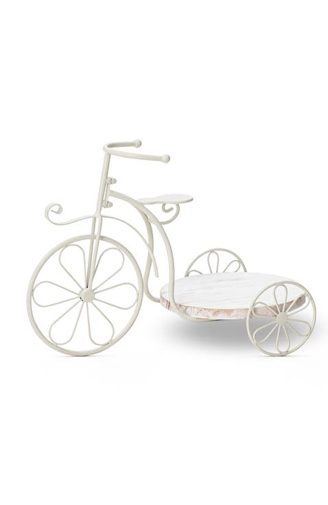 18"L Solid Wood and Metal Tricycle Planter Stand with Tray