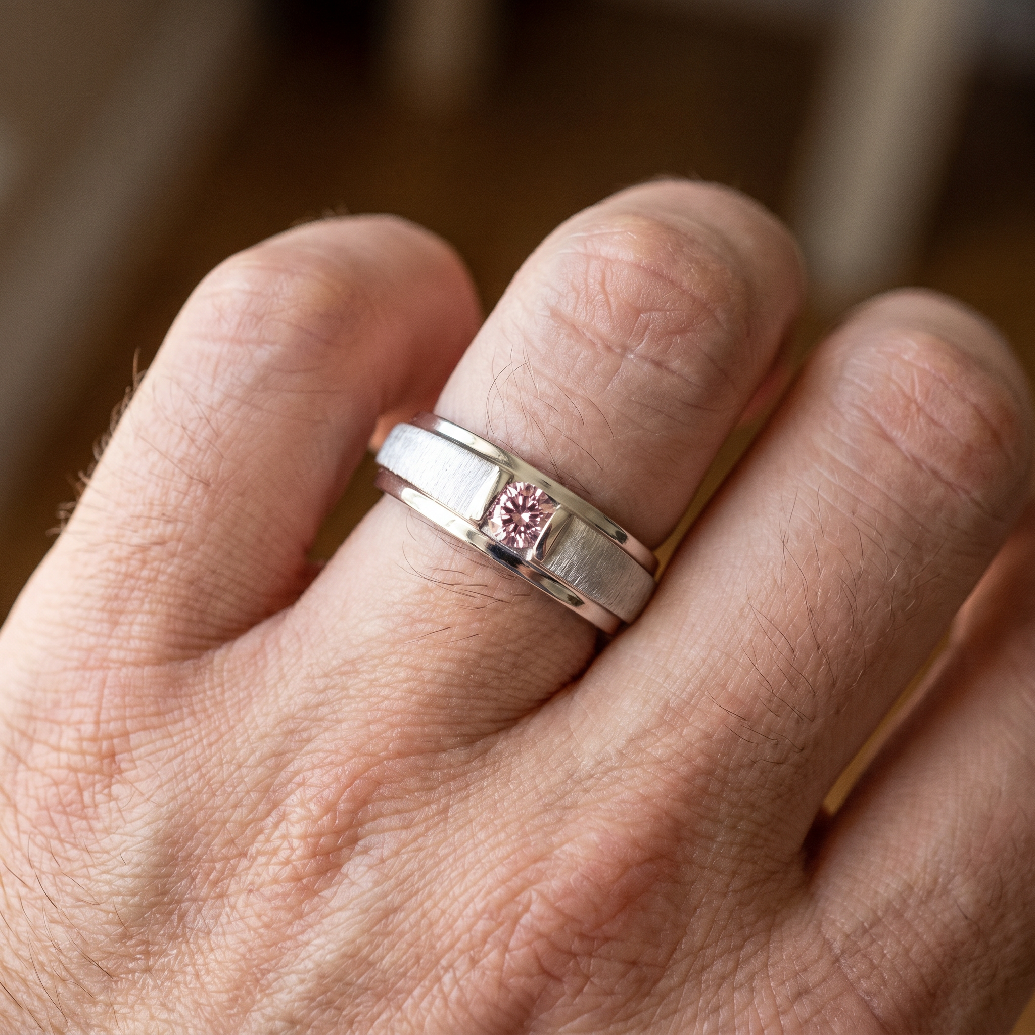 Bliss Diamond Mens Brushed Pink Diamond Lab Grown Wedding Brushed
