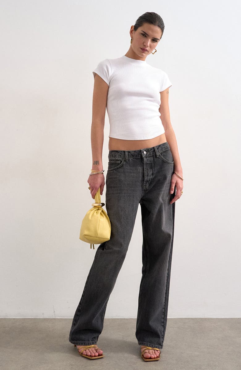 Topshop Rib Curved Hem Crop T-Shirt, Alternate, color, White