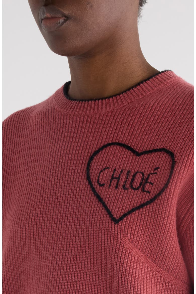 Embroidered Logo Crop Wool & Cashmere Sweater, Alternate, color, COPPERY PINK