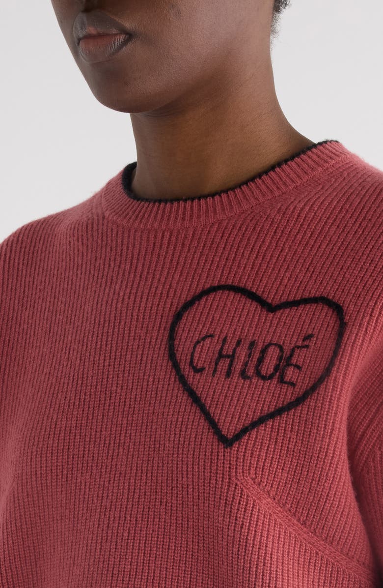 Chloé Embroidered Logo Crop Wool & Cashmere Sweater, Alternate, color, Coppery Pink