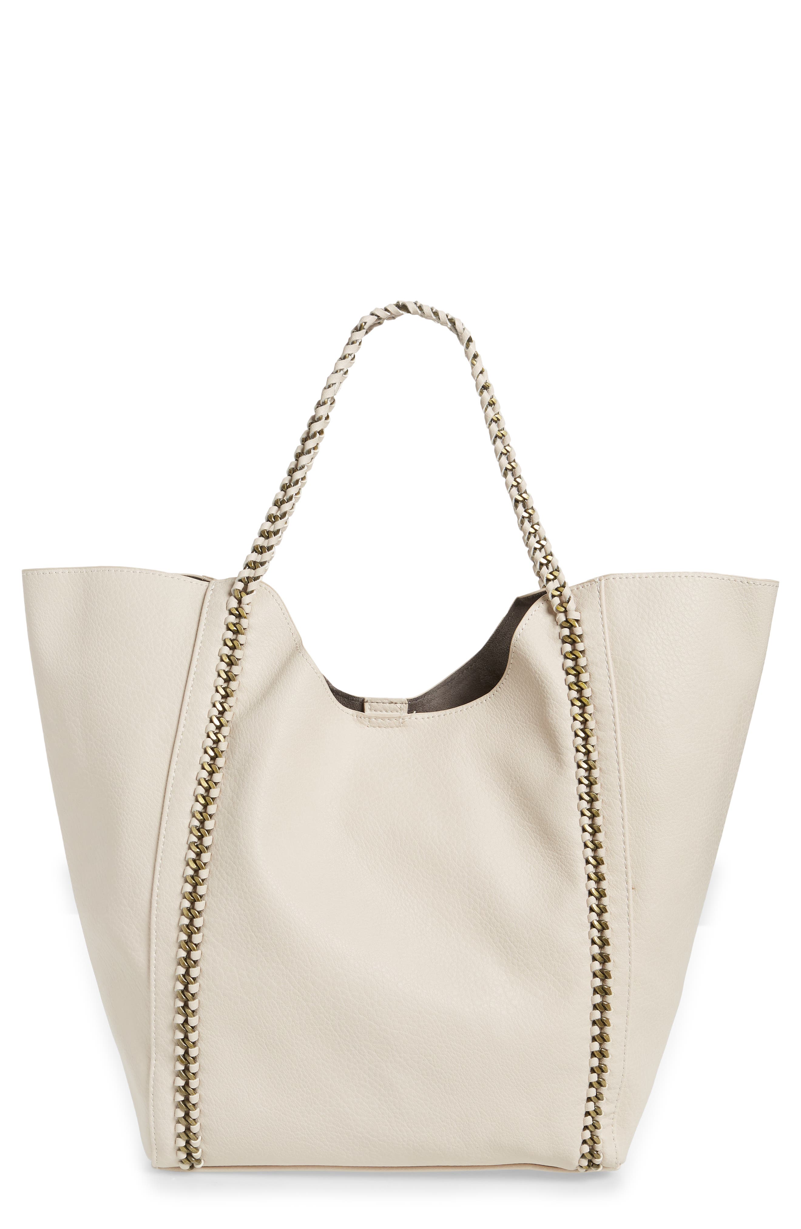 Chain Faux Leather Tote, Main, color, IVORY