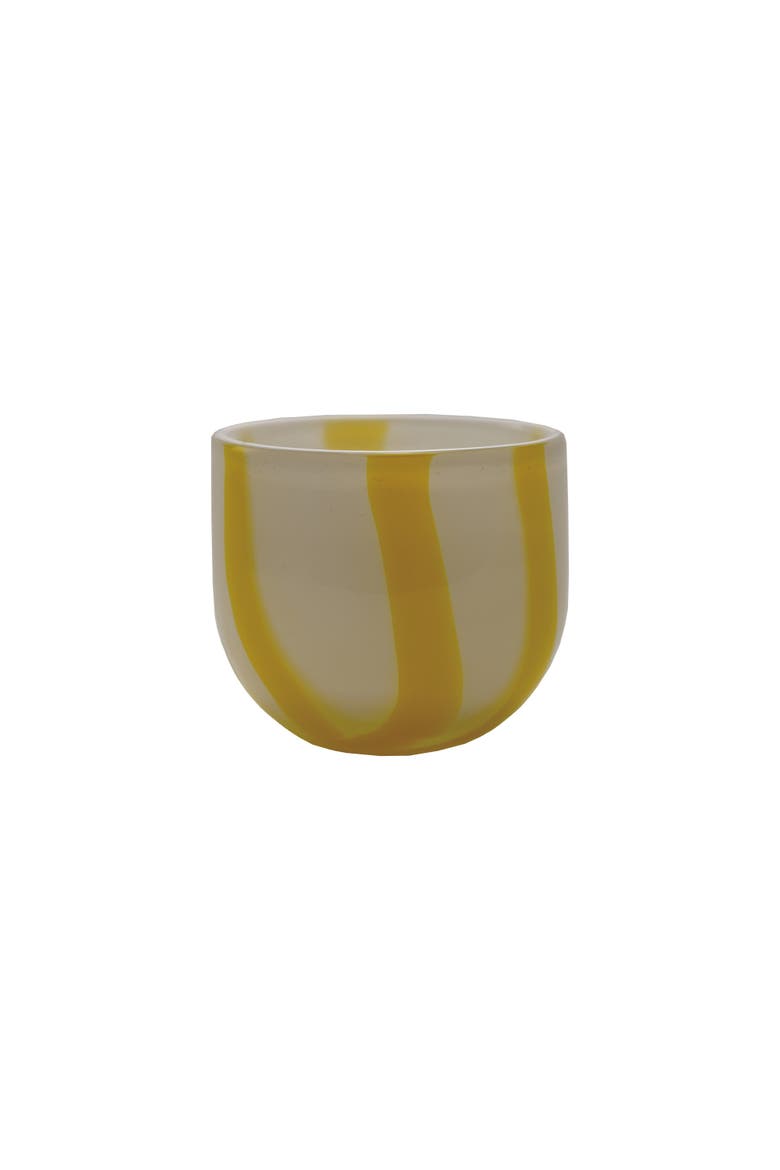 Round Soda Glass Tealight/Votive Holder with Stripes, White and Yellow, Main, color, White