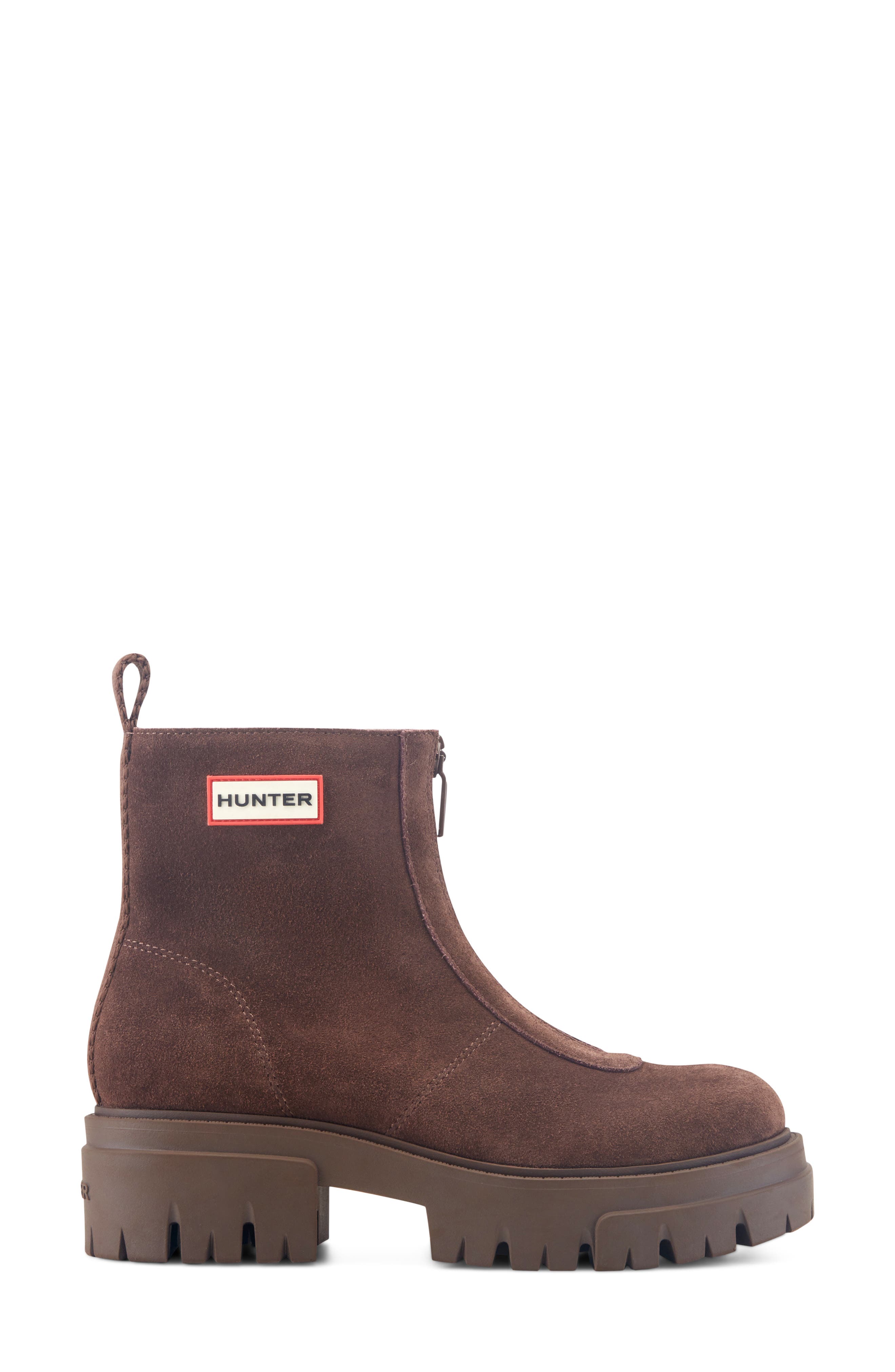 Gemma Front Zip Leather Boot, Alternate, color, DARK NATURAL SUEDE