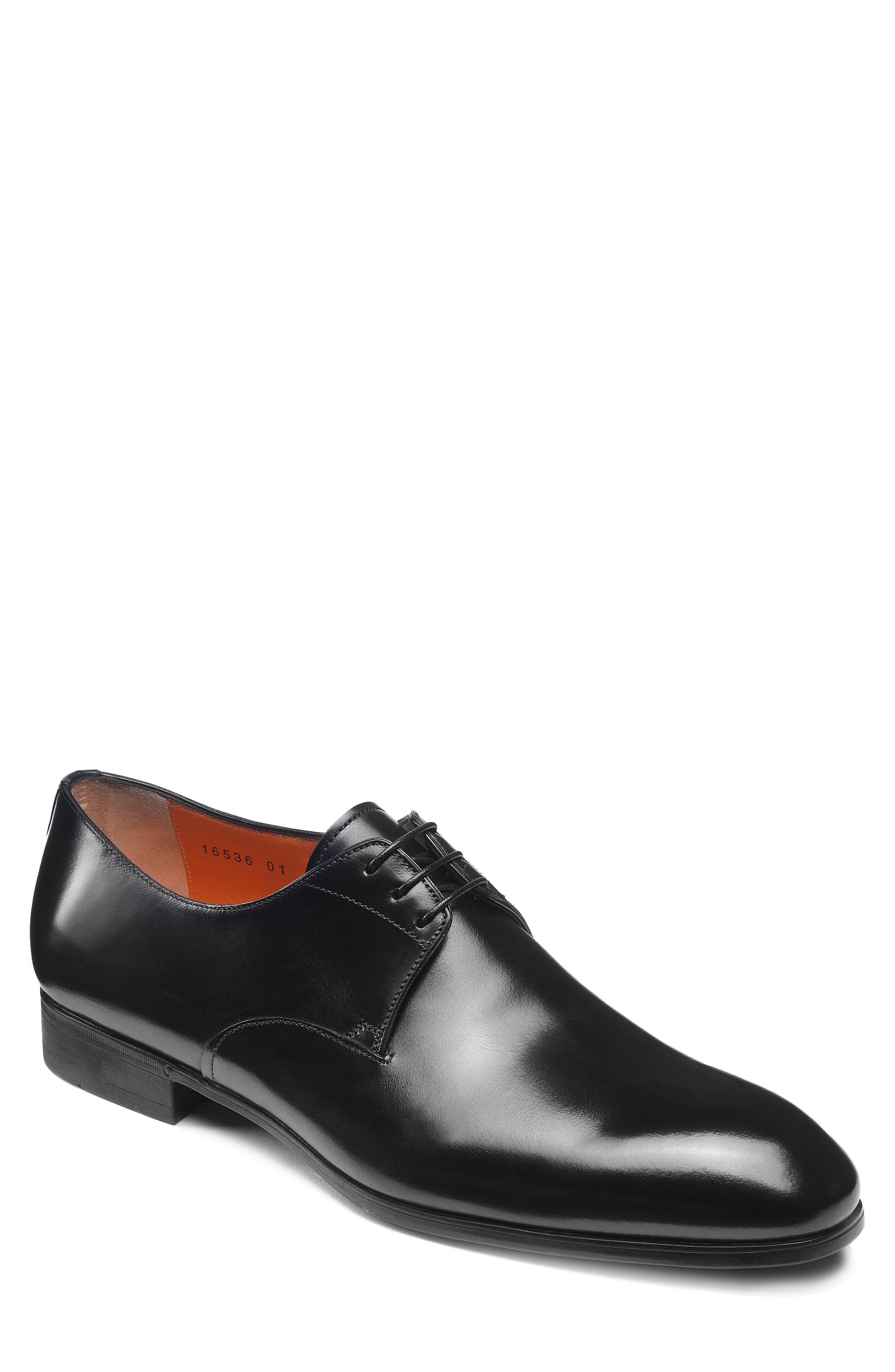 Santoni Induct Plain Toe Derby, Main, color, Black