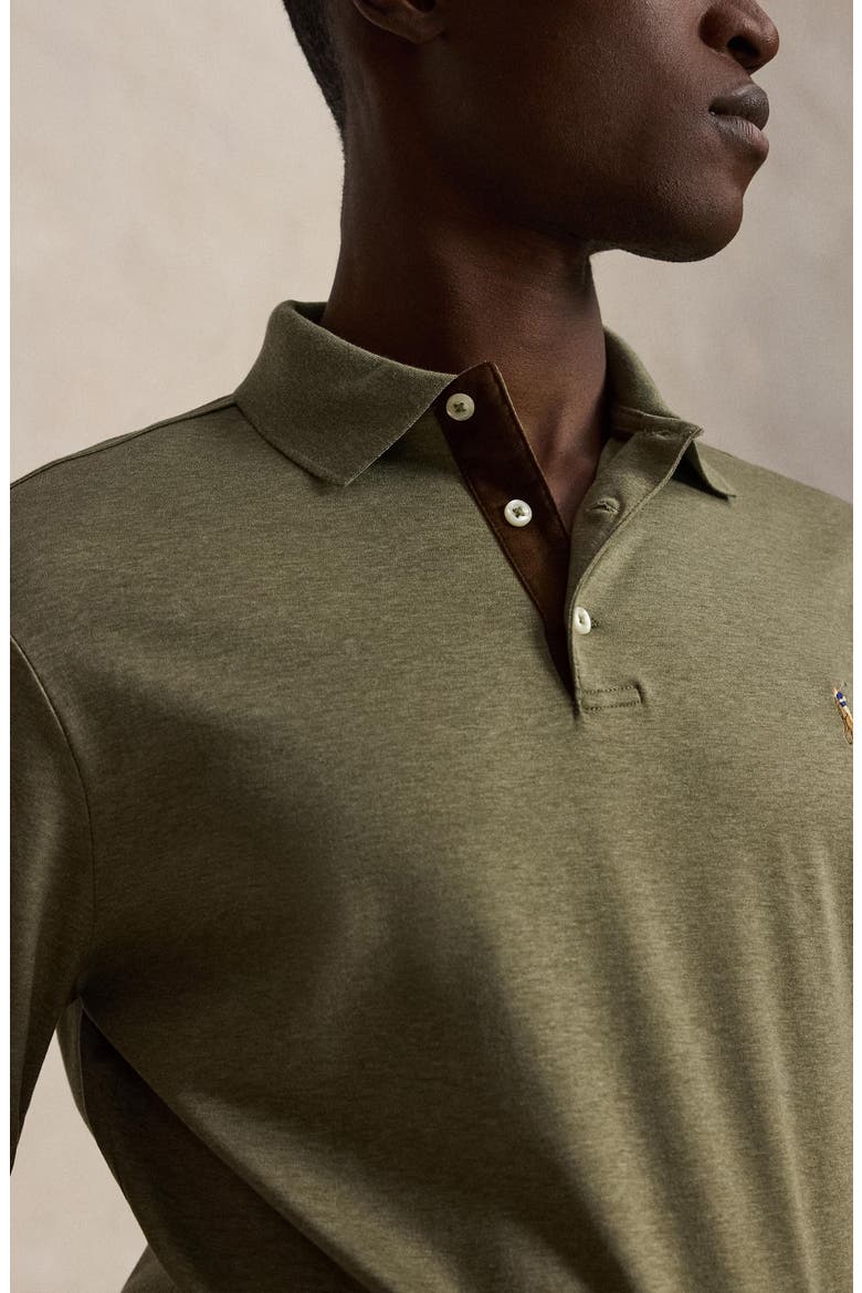 Pima Cotton Long Sleeve Polo, Alternate, color, GREEN HTR