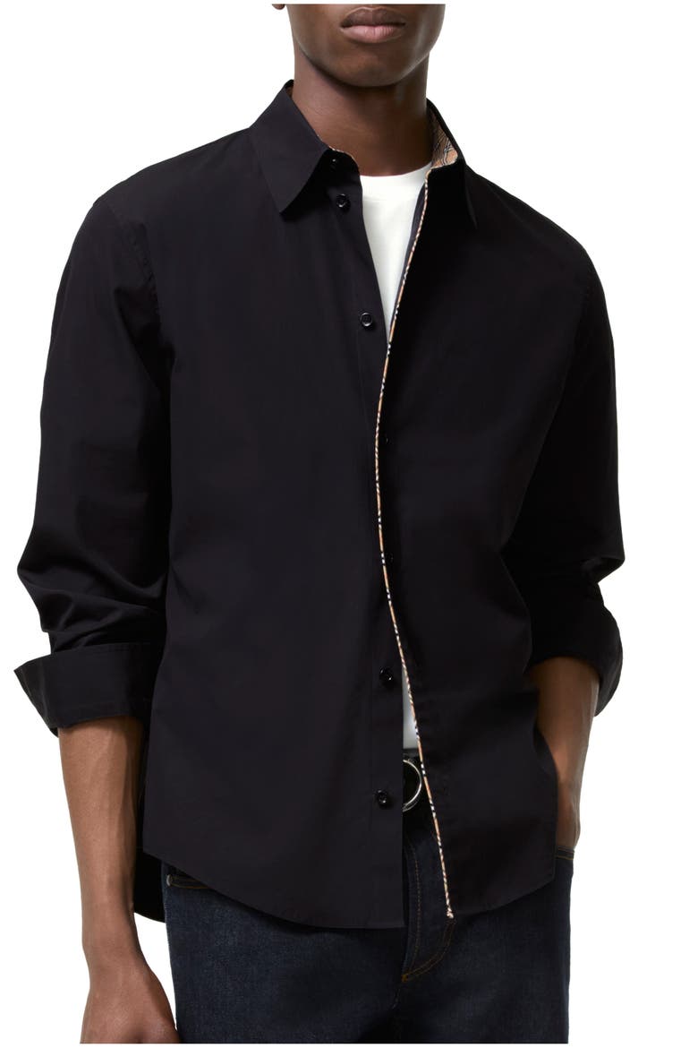 Classic Fit Check Piping Cotton Poplin Shirt, Main, color, Black
