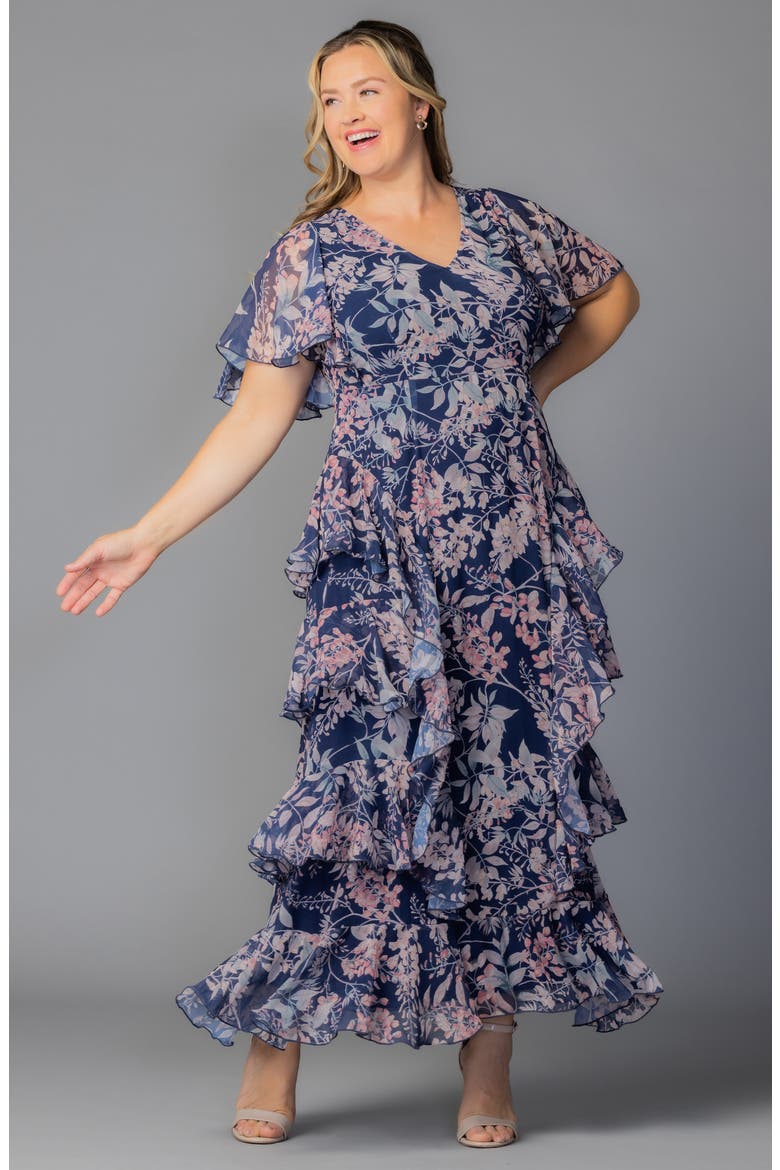 Tour de Flounce Tiered Maxi Dress, Alternate, color, NAVY WISTERIA BLOOMS