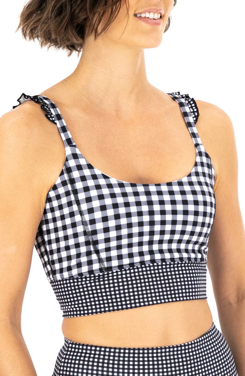 Nanette Lepore Play Gingham Mix Crop Activewear Bra, Alternate, color, 