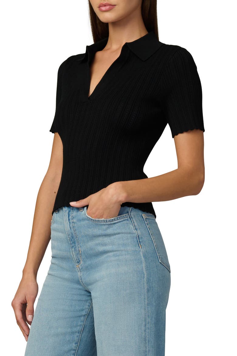 The Jess Pointelle Polo Sweater, Alternate, color, BLACK