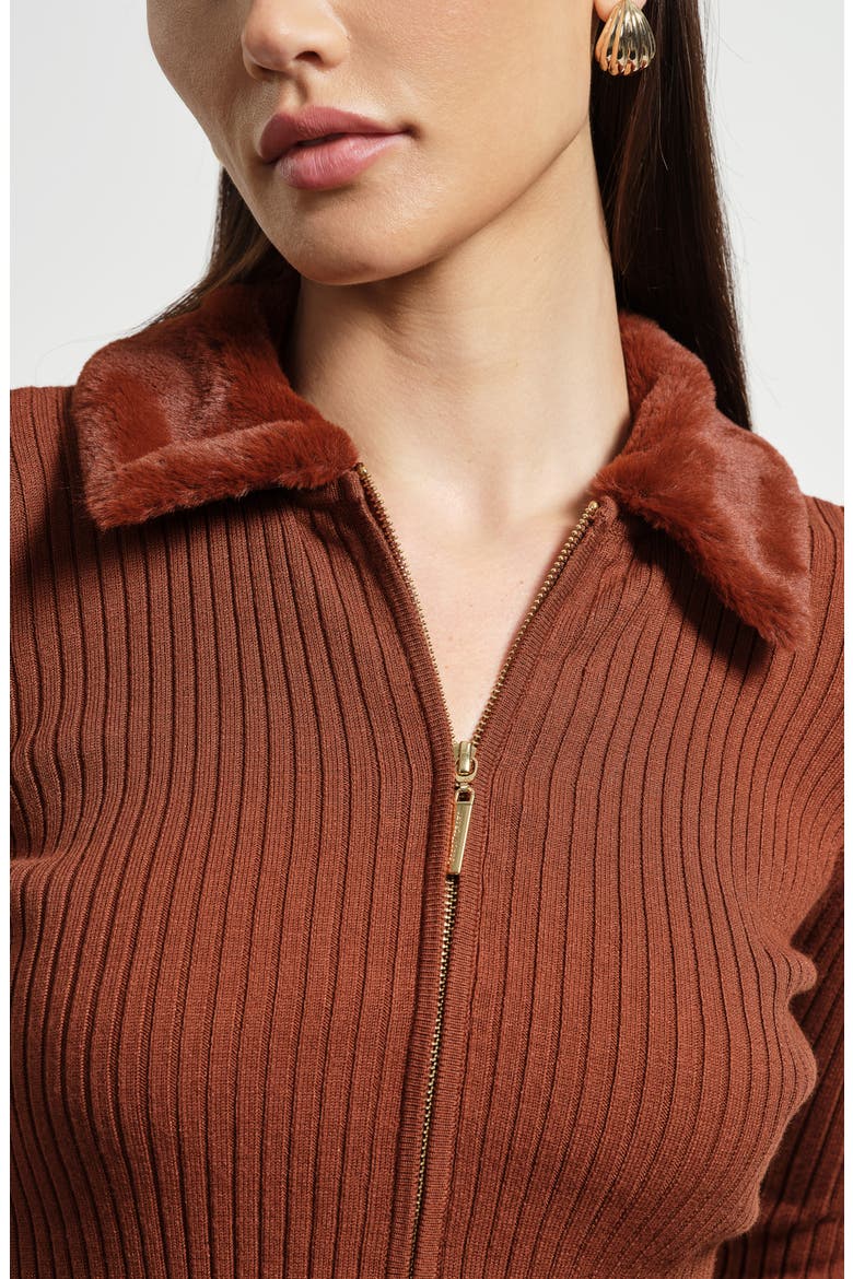 Faux Fur Collar Rib Cardigan, Alternate, color, DACHSHUND