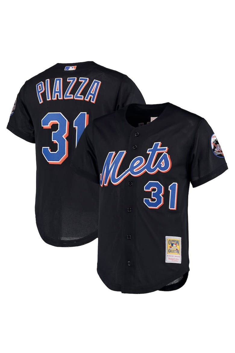 Men's Mitchell & Ness Mike Piazza Black New York Mets Big & Tall Cooperstown Collection Mesh Button-Up Jersey, Main, color, Black