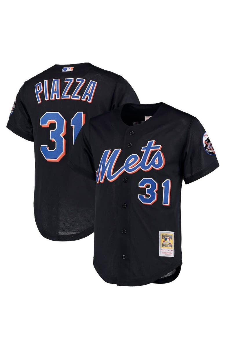 Mitchell & Ness Men's Mitchell & Ness Mike Piazza Black New York Mets Big & Tall Cooperstown Collection Mesh Button-Up Jersey, Main, color, 