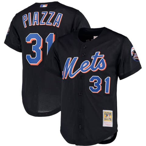 Men's Mitchell & Ness Mike Piazza Black New York Mets Big & Tall Cooperstown Collection Mesh Button-Up Jersey