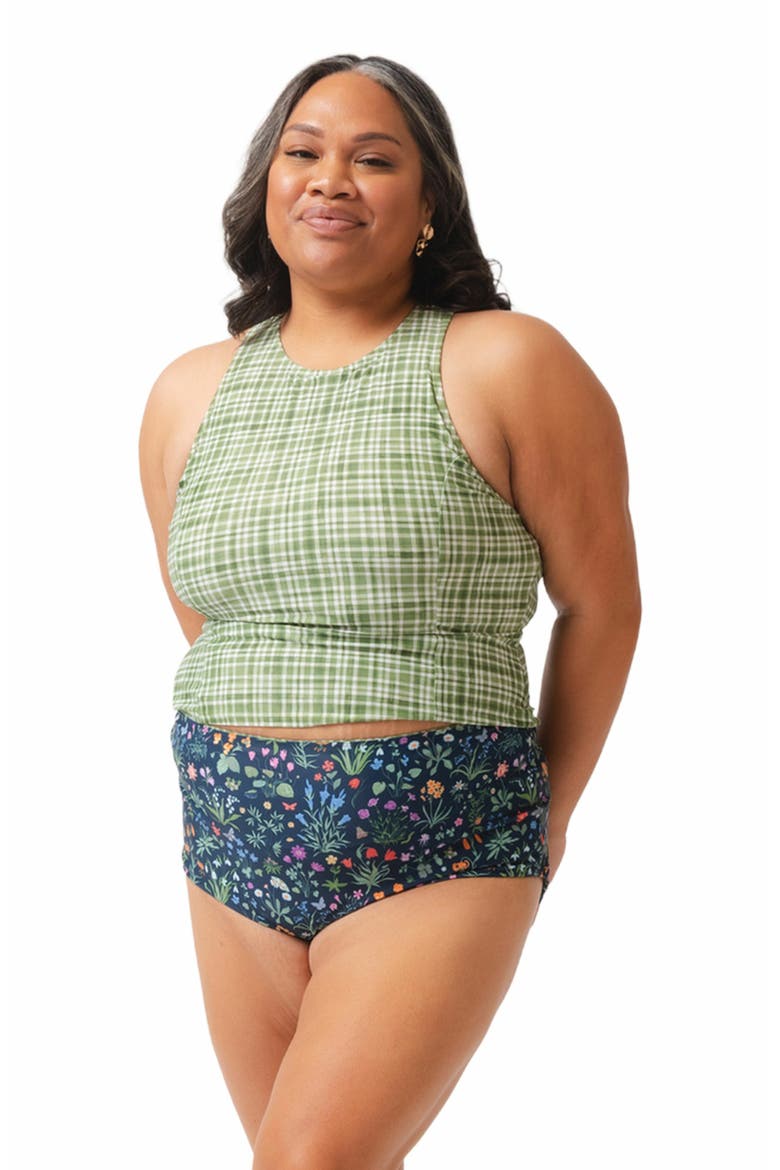 Racer-Back Tankini Top, Main, color, Fern Gingham