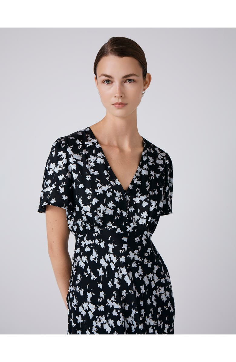 Ghost London Elizabeth Floral Satin Midi Tea Dress, Alternate, color, Black Floral