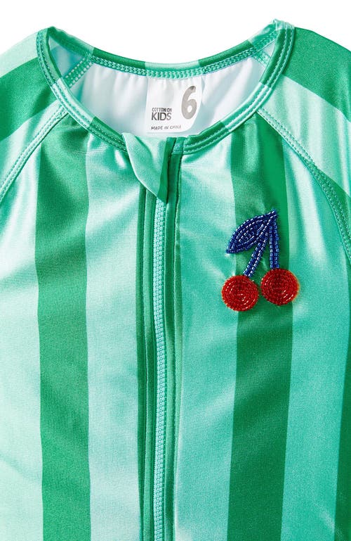 Shop Cotton On Kids Kid's Lydia Low One Piece In Island Green Cherry Stripe