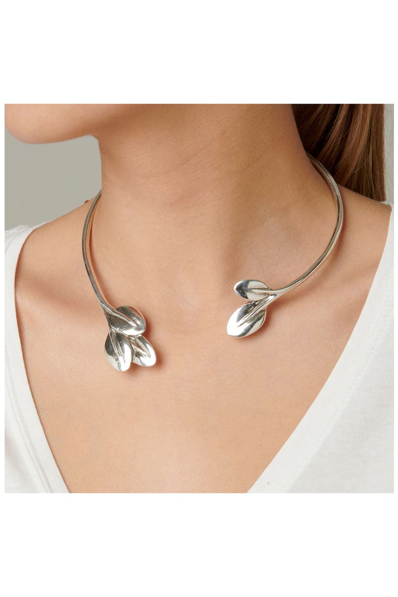 Helena Leaf Collar Necklace, Alternate, color, SILVER