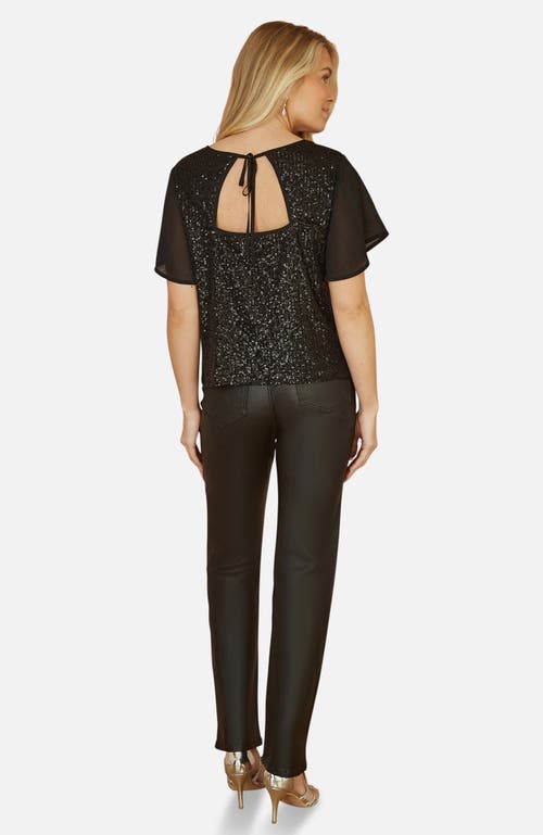Yumi Sheer Short Sleeve Sequin Top In Black