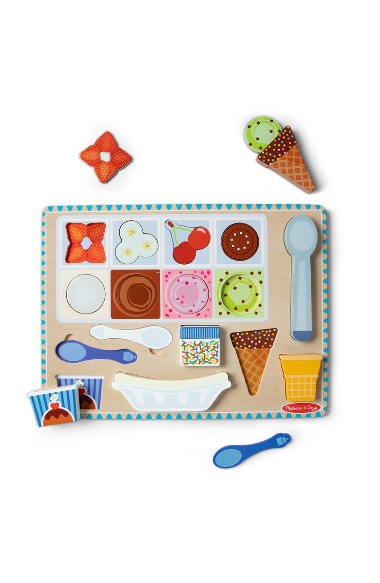 Melissa & Doug Wooden Magnetic Ice Cream 16-Piece Puzzle & Playset, Alternate, color,