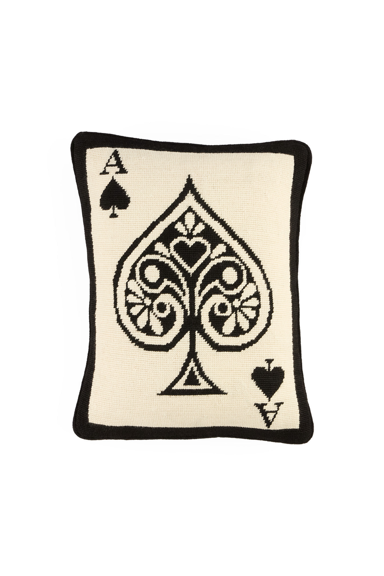 Ace Needlepoint Pillow, Main, color, Black / Cream