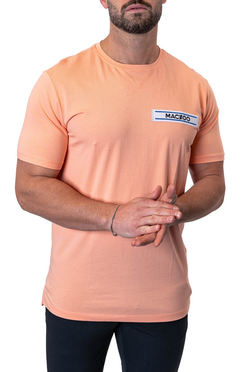 Maceoo Baron Peachpink Logo Patch Stretch Cotton T-Shirt, Alternate, color, Pink