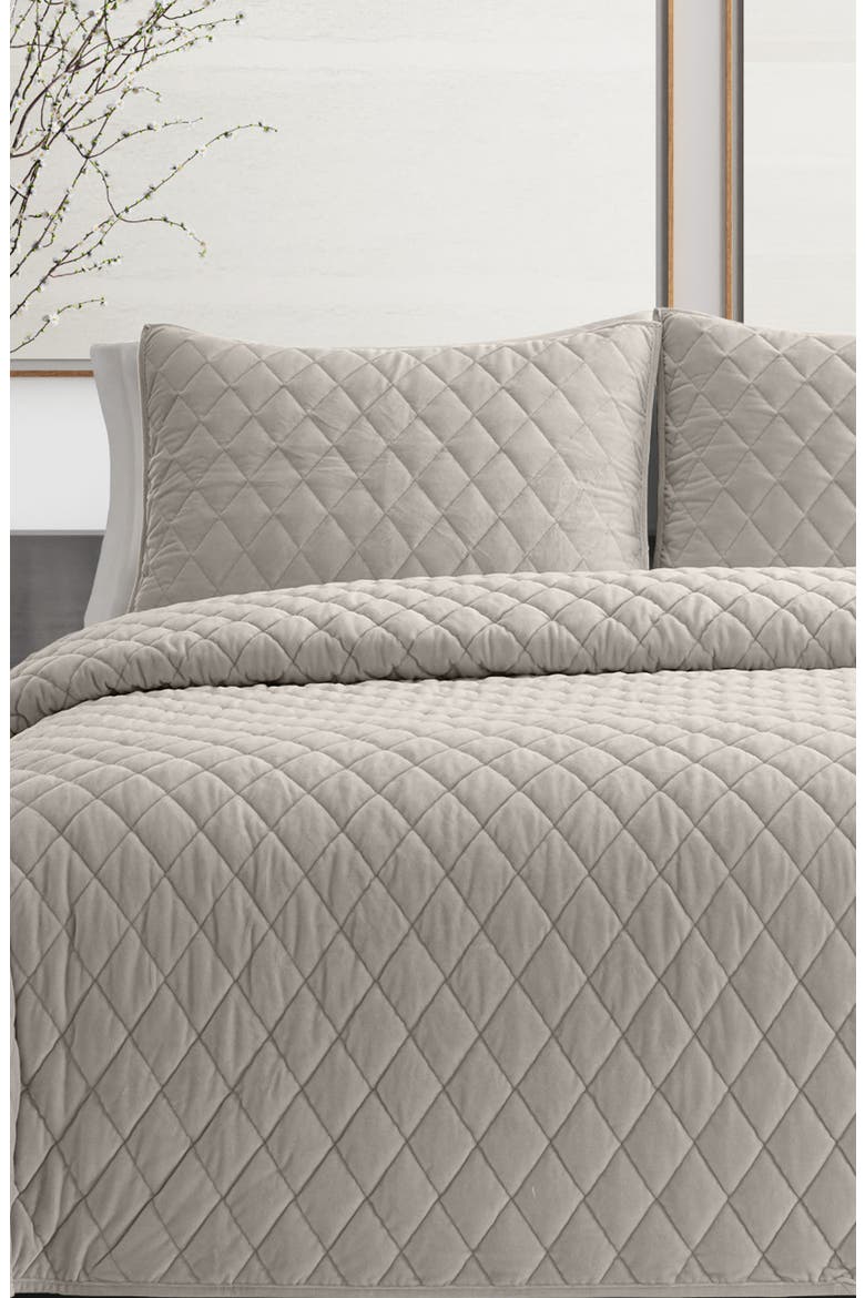 Diamond Velvet Quilt & Sham Set, Alternate, color, PUTTY