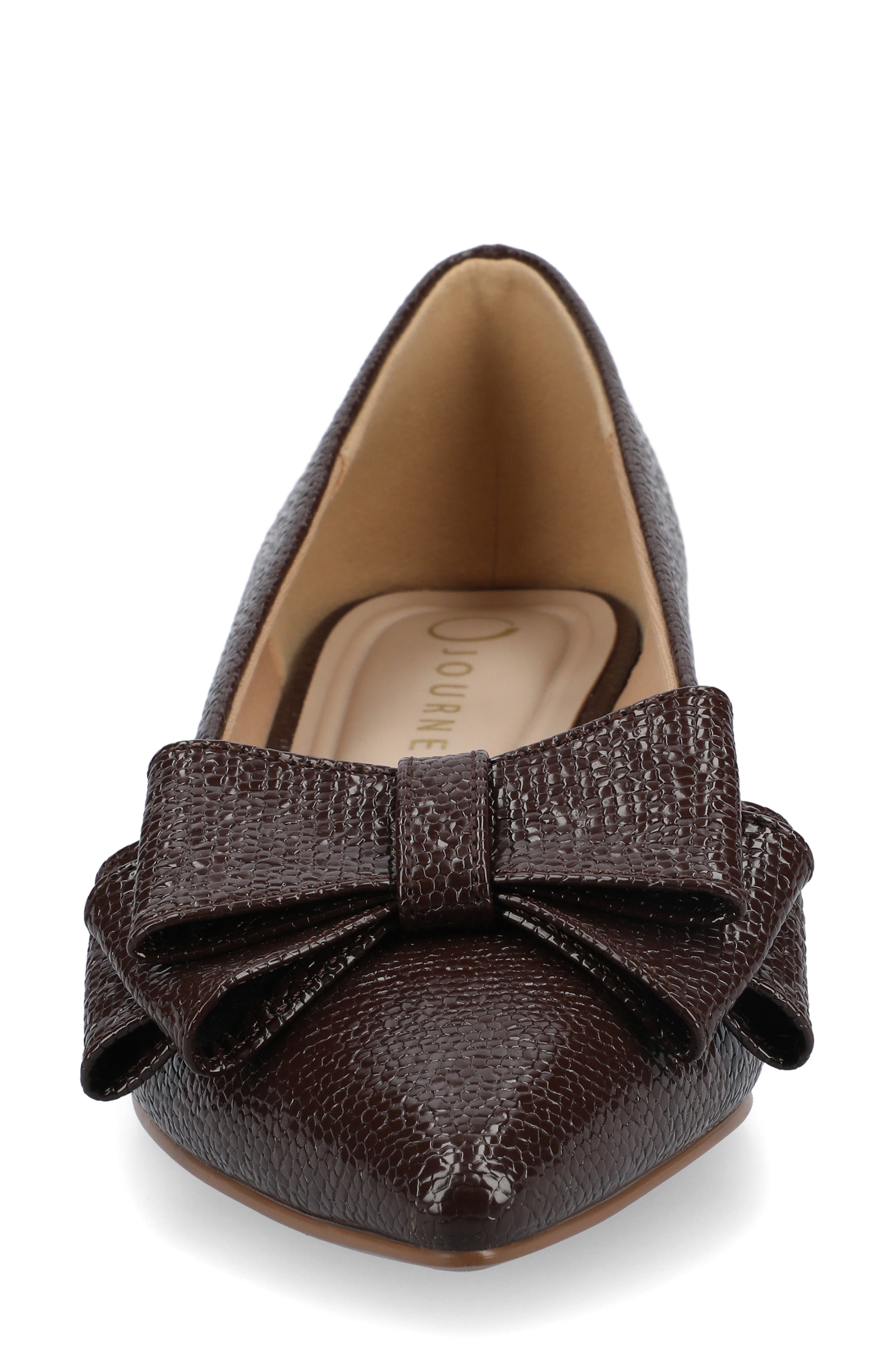 Ophelia Bow Pointed Toe Flat, Alternate, color, BROWN CROCODILE