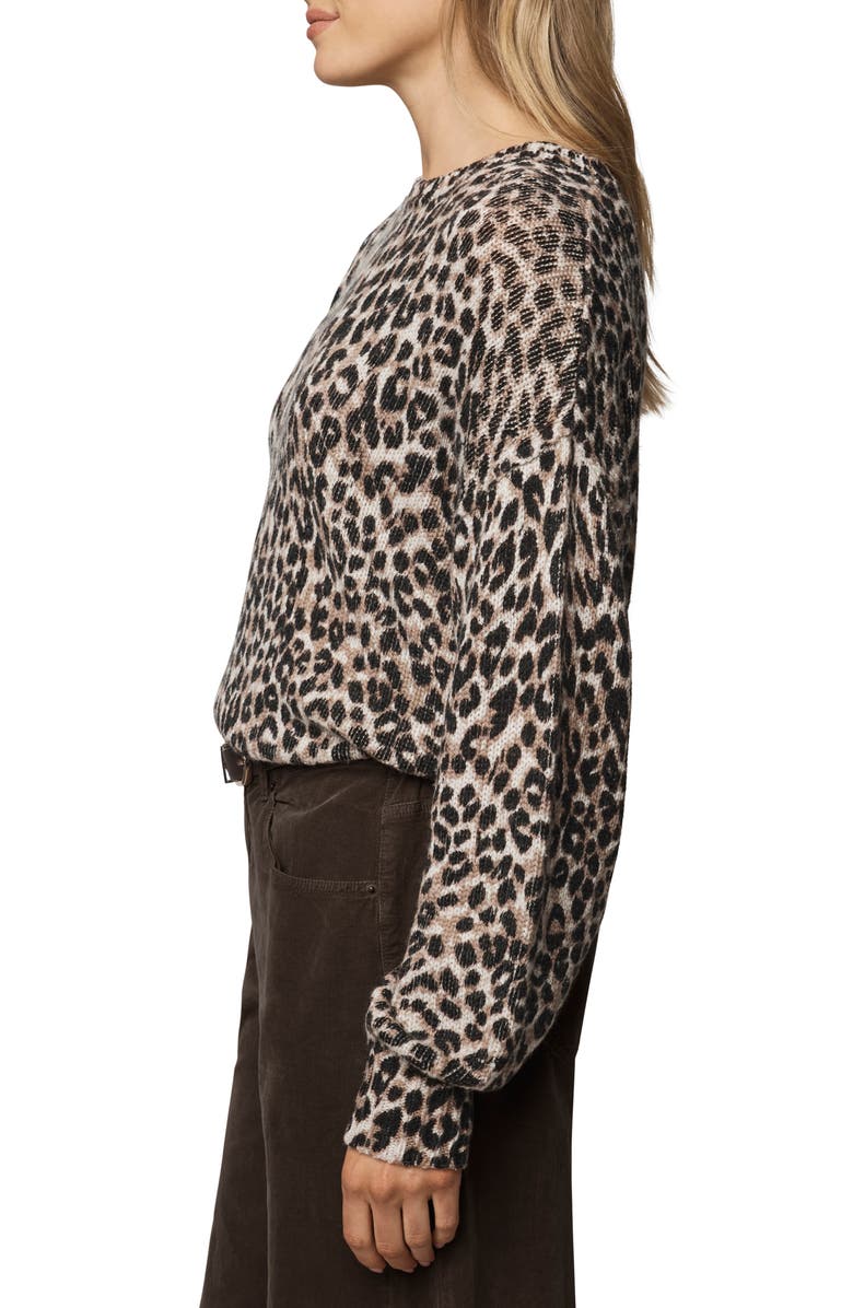 Splendid Delaney Leopard Print Crewneck Sweater, Alternate, color, White Snow Leopard