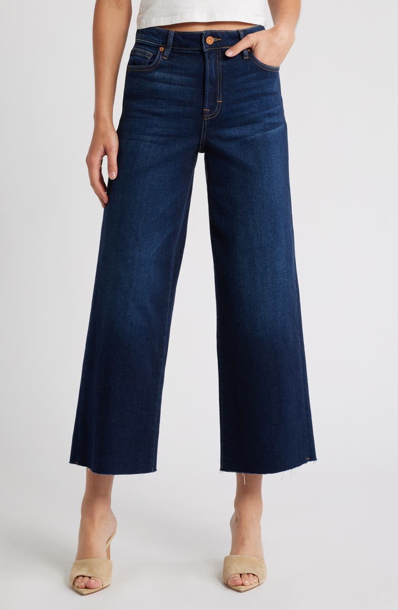 HIDDEN JEANS Clean Stretch Raw Hem Wide Leg Jeans, Main, color, Dark Wash