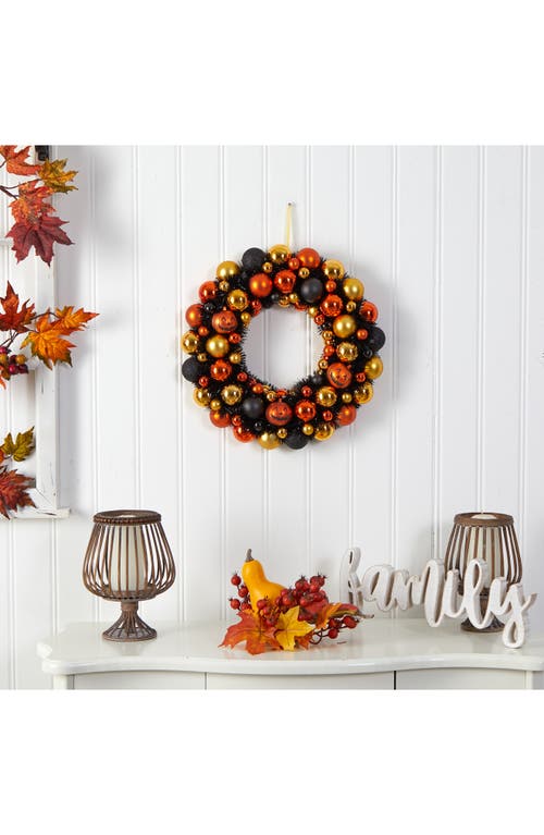 Nearly Natural Halloween Shatterproof Pumpkin Ornament Wreath In Multi